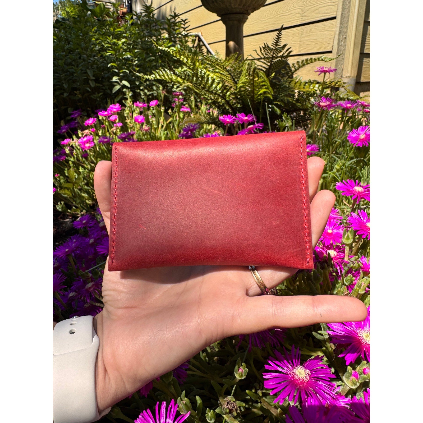 Genuine Leather Wallet DEEP RED Credit Card Holder Snap Wallet NEW FAST SHIP