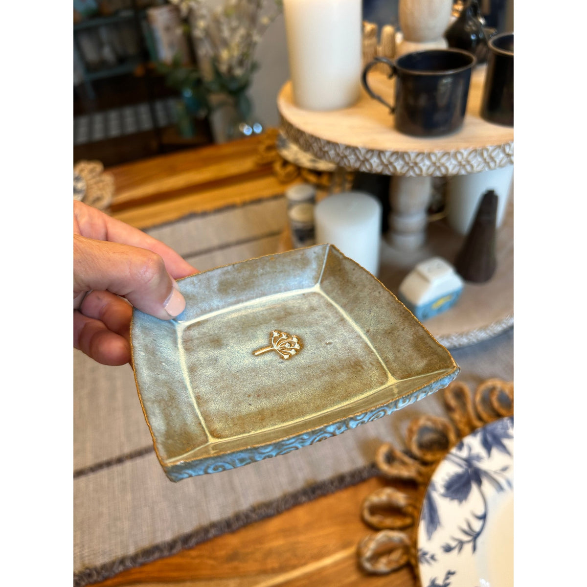 Handmade Square Dish Trinket Holder Artisan Ceramic Dish 4 inch Trinket Tray