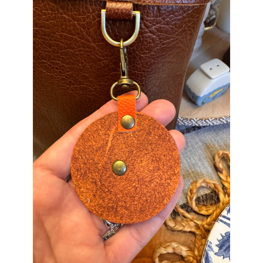 Round Yellow Flower Bag Charm Genuine Leather Orange Yellow Accessories NEW!