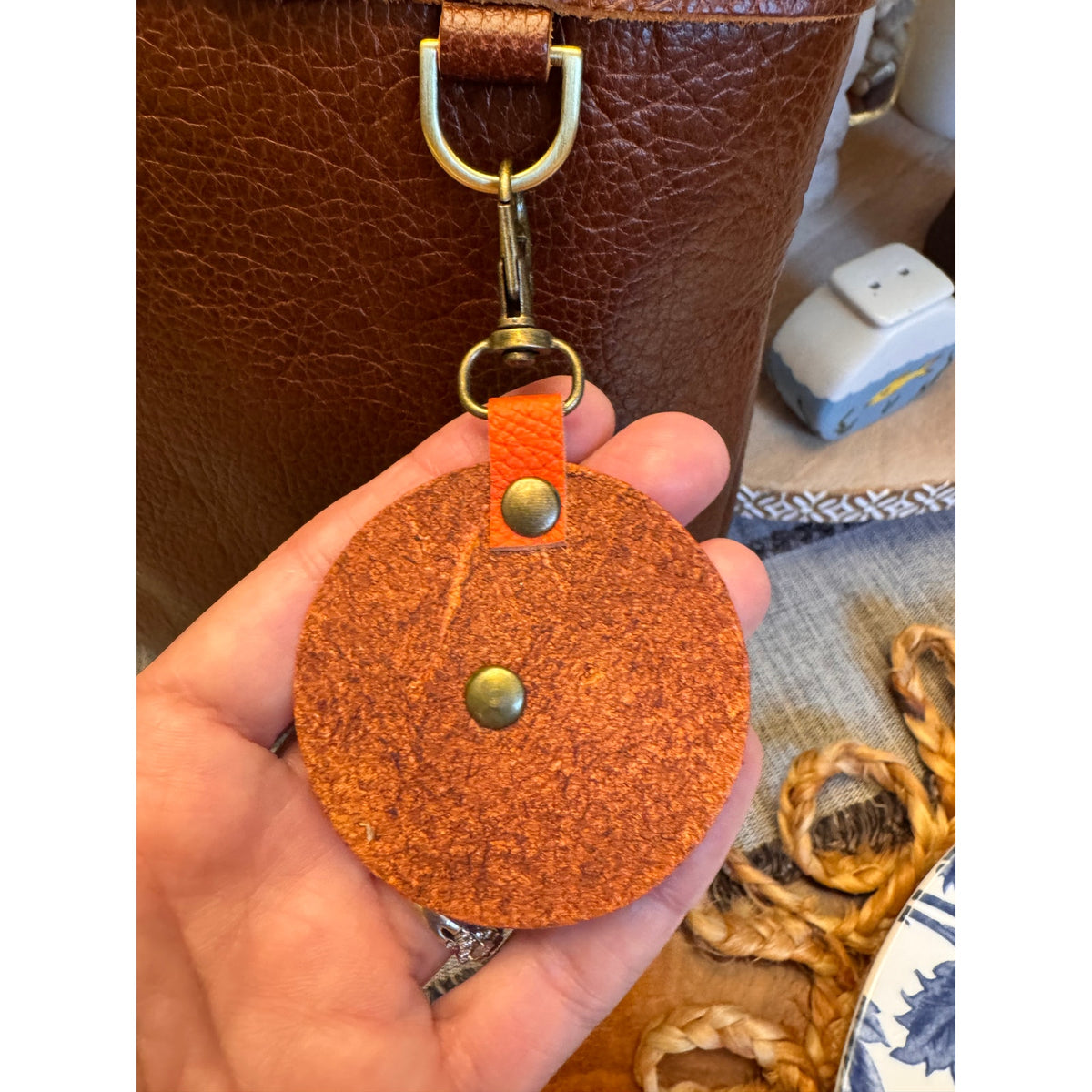Round Yellow Flower Bag Charm Genuine Leather Orange Yellow Accessories NEW!