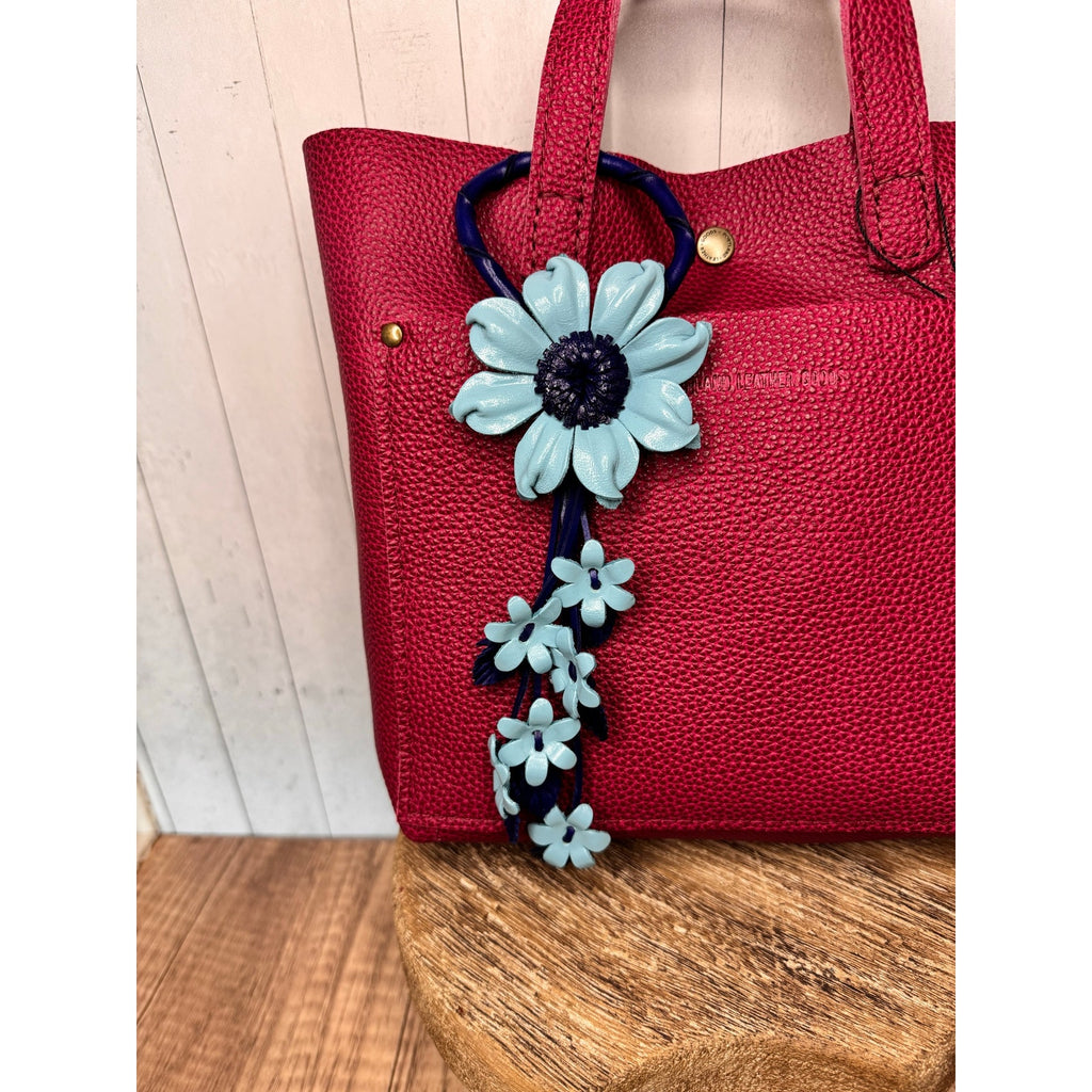 Blue Leather Purse Charm Blue Flower Charm Genuine Leather Daisy Bag Charm NEW!