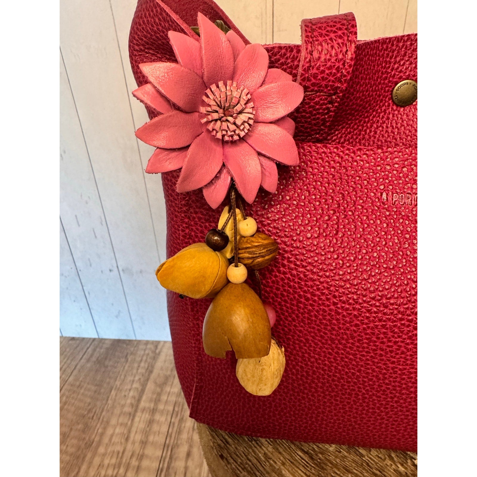 Summer Daisy Pink Purse Charm Genuine Leather Sunflower Flower Bag Charm NEW!