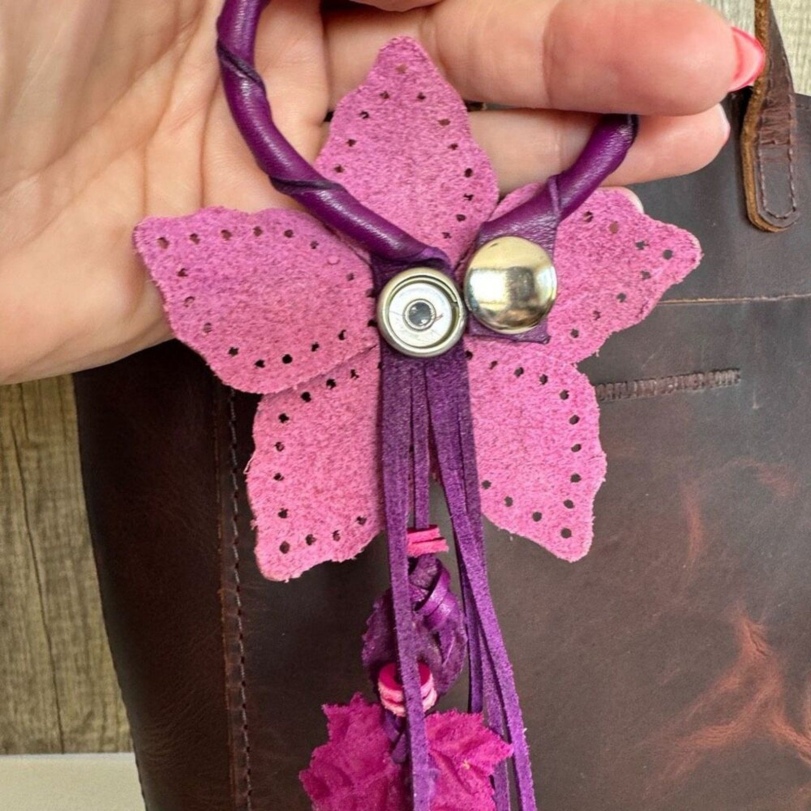 Daisy Leather Bag Charm Leather Purse Pink Flower Crossbody NEW