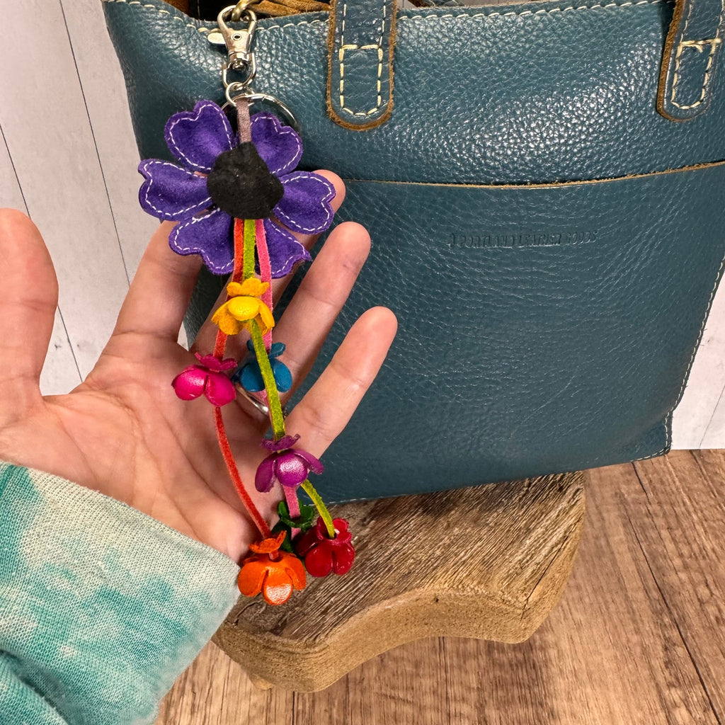 Purple Daisy Bag Charm Genuine Leather Flower Purse Charm NEW