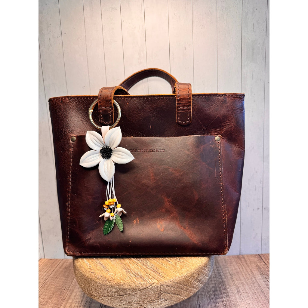 White Flower Daisy Purse Charm Genuine Leather Flower White Bag Charm NEW!