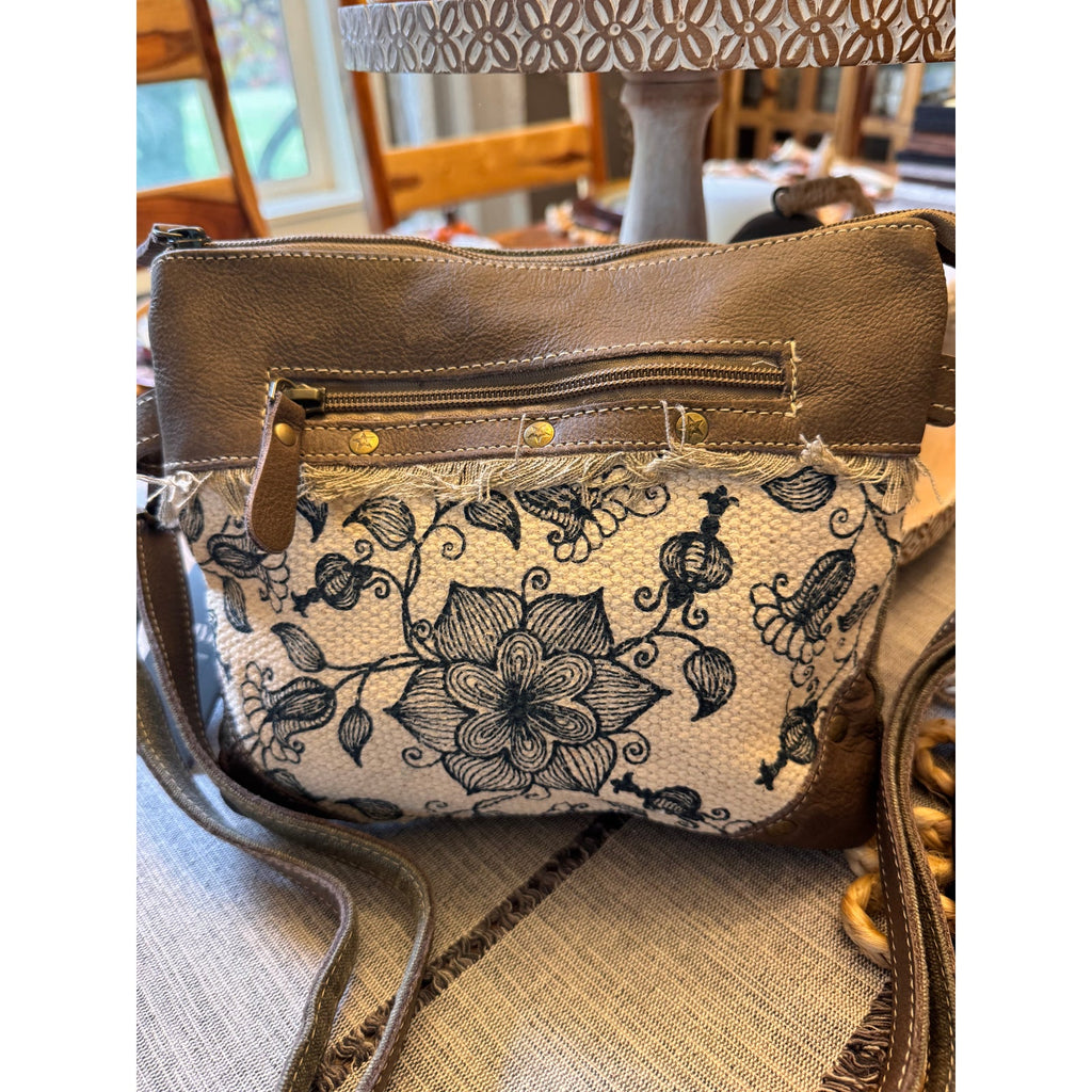 Cute Blue White Floral Canvas Crossbody Canvas Purse NEW!  9 x 8
