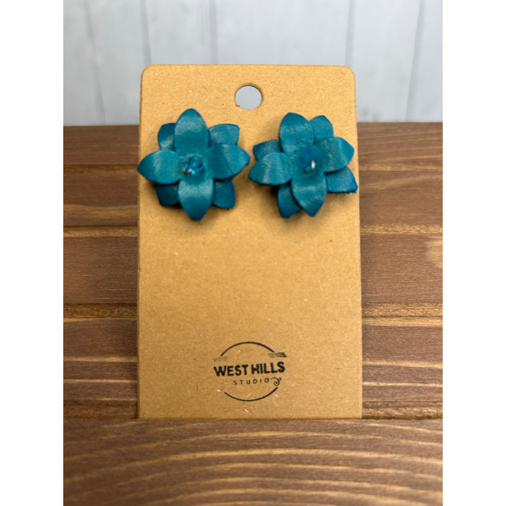 Genuine Leather Flower Earrings Bright Blue Pansy Post Earrings NEW!  FAST SHIP