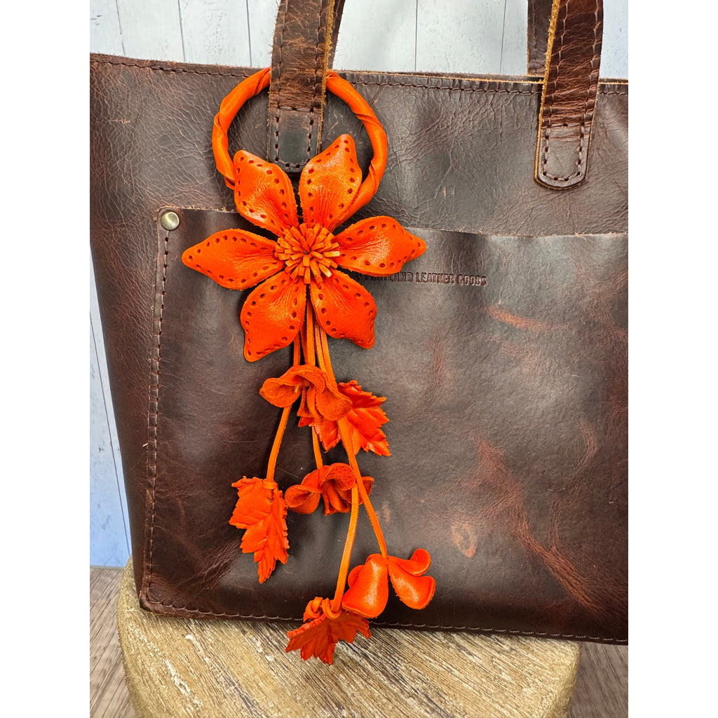 Autumn Fall Leather Daisy Purse Charm Genuine Leather Orange Flower Bag Charm