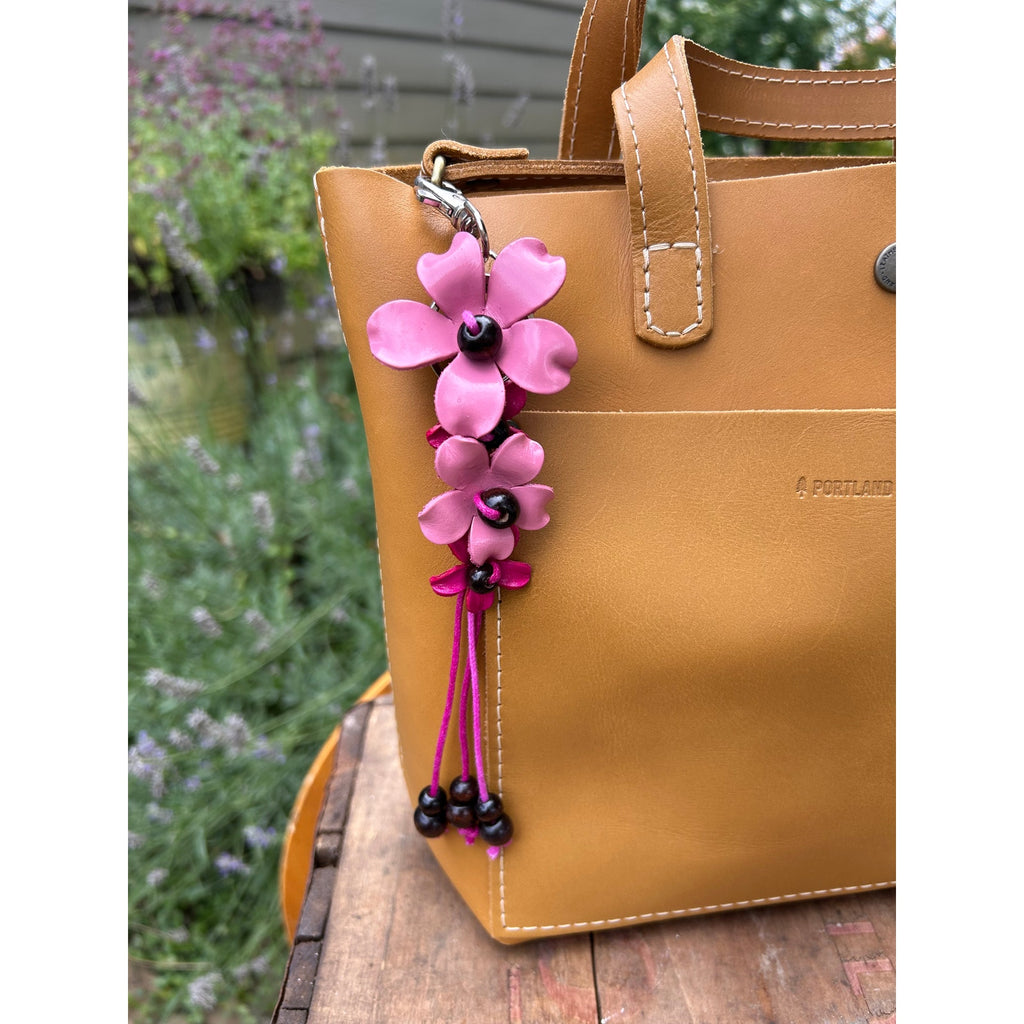 Plumeria Flower Bag Charm Genuine Leather Flower Bag Charm Pink Flower Charm