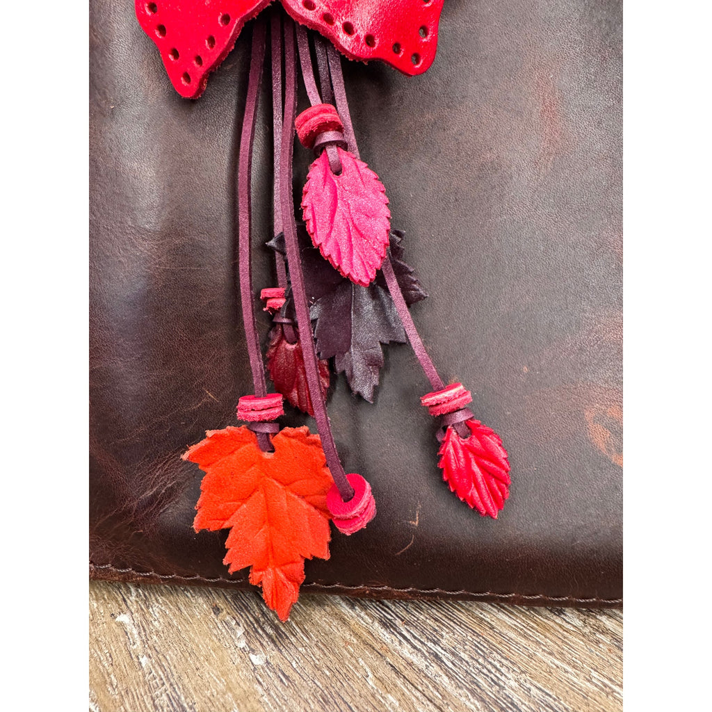 Red Leather Purse Charm Genuine Leather Red Daisy Flower Bag Charm Red Flowers