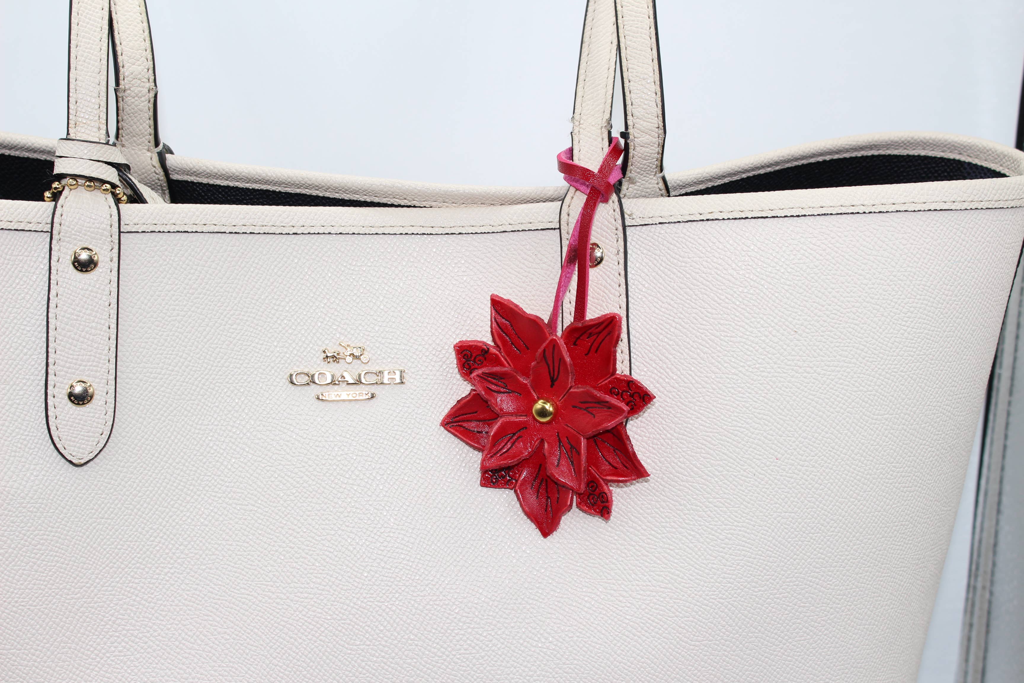 Genuine Leather Poinsettia Ornament Christmas Purse Charm