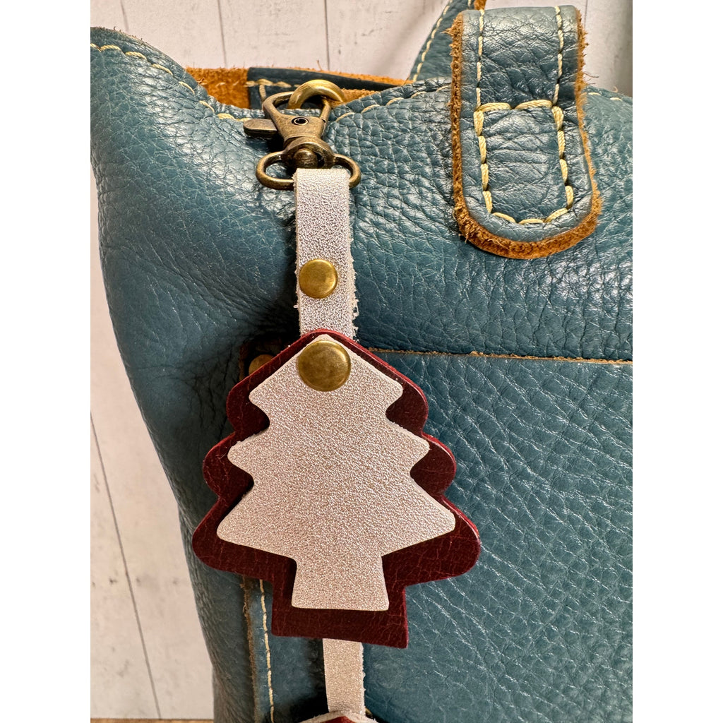 Christmas Bag Charm Genuine Leather Christmas Tree Purse Charm Holiday Accessory