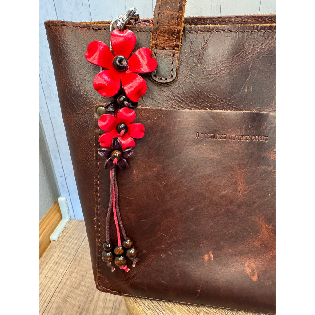 Plumeria Flower Bag Charm Genuine Leather Flower Bag Charm Red Flower Charm
