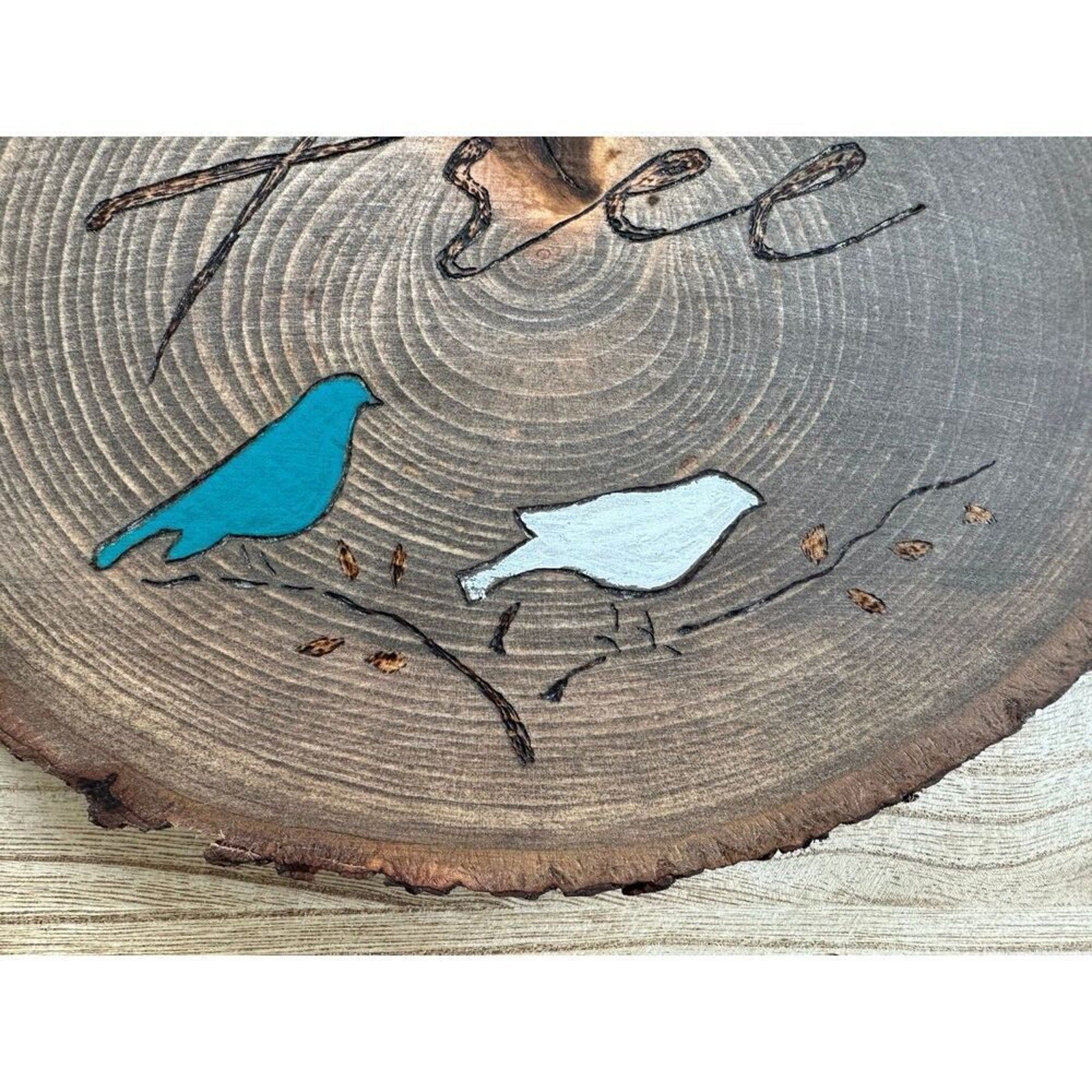 Bird Wall Art Wood Art Boho Home Decor Free Bird Blue Birds Woodburning NEW