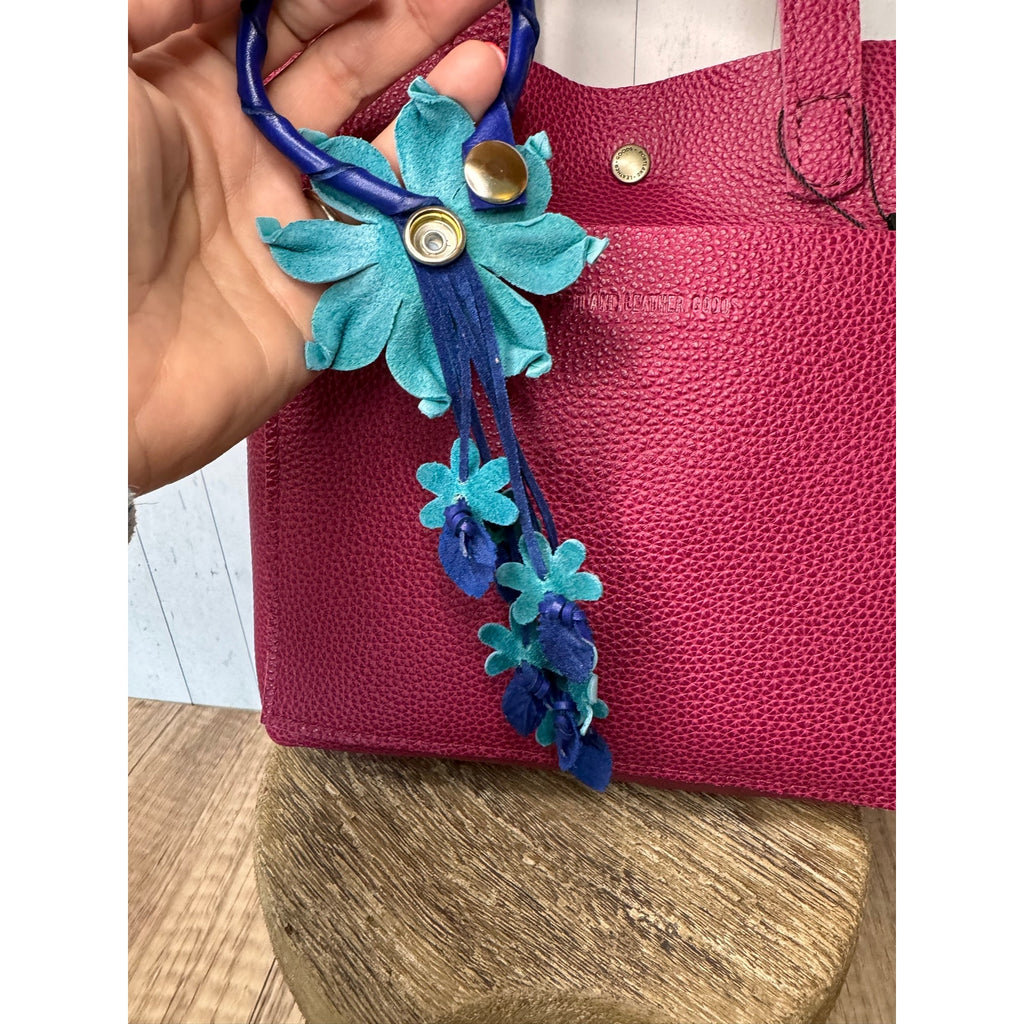 Blue Leather Purse Charm Blue Flower Charm Genuine Leather Daisy Bag Charm NEW!