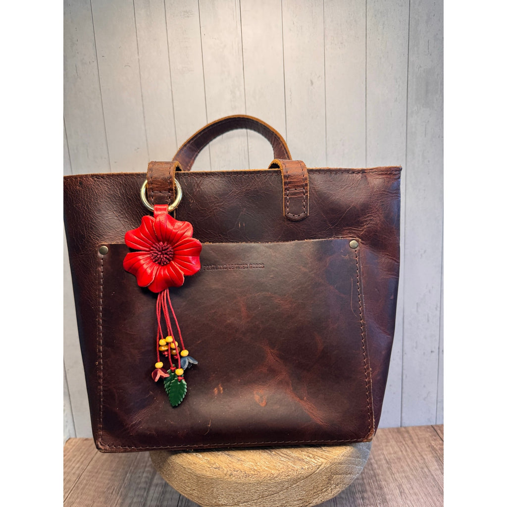 Red Flower Pansy Purse Charm Genuine Leather Flower Red Bag Charm NEW FAST SHIP