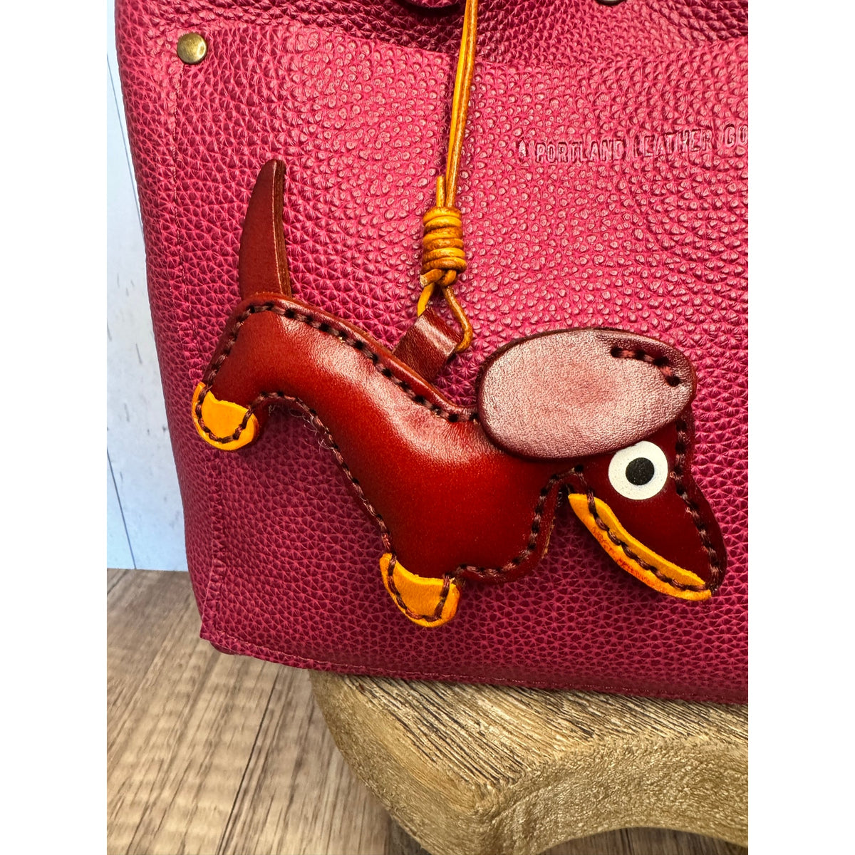 Brown Genuine Leather Dog Bag Charm Dachshund Wiener Dog Purse Charm Dogs