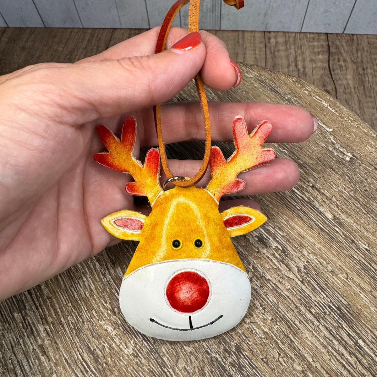 Reindeer Purse Charm Genuine Leather Bag Charm Rudolph Red Nosed Reindeer