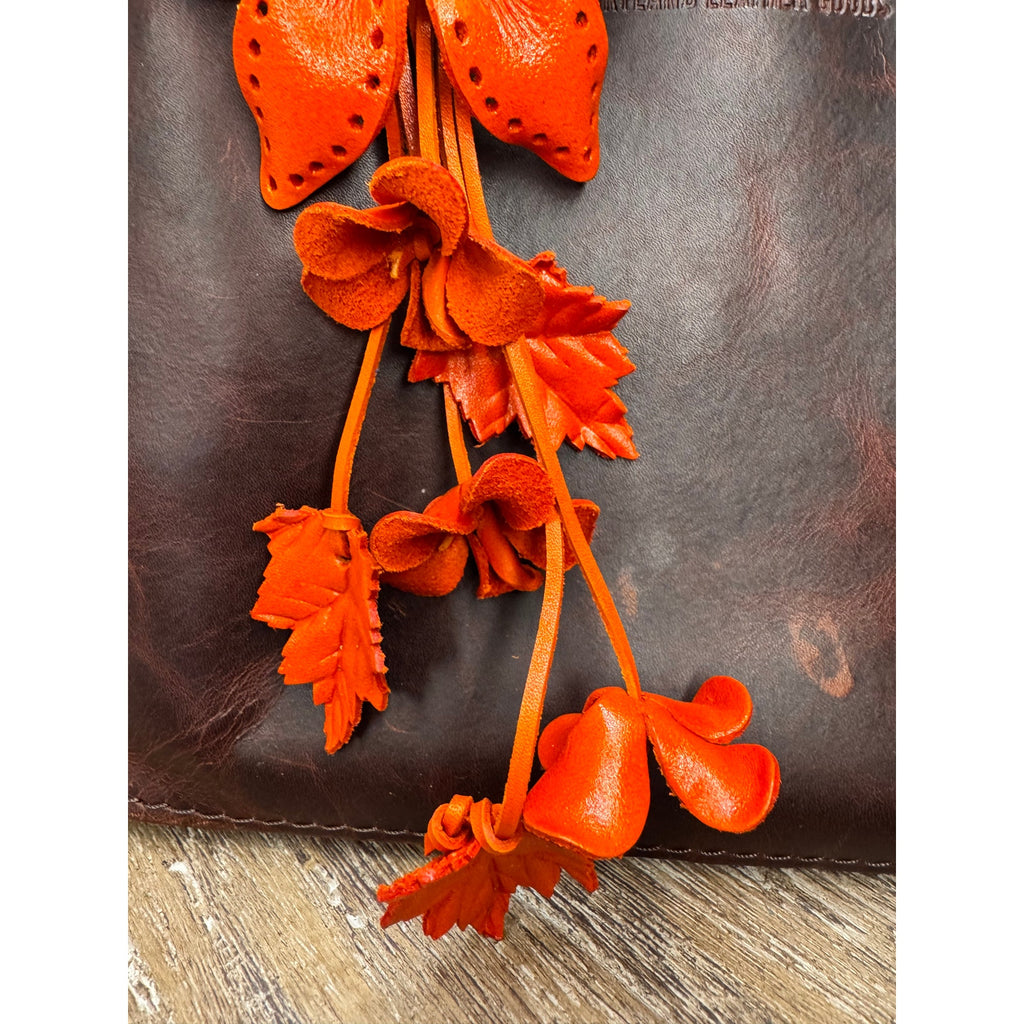Autumn Fall Leather Daisy Purse Charm Genuine Leather Orange Flower Bag Charm