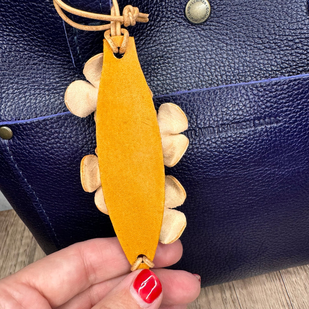 Genuine Leather Peach Hibiscus Flower Bag Charm Crossbody Purse Bag NEW