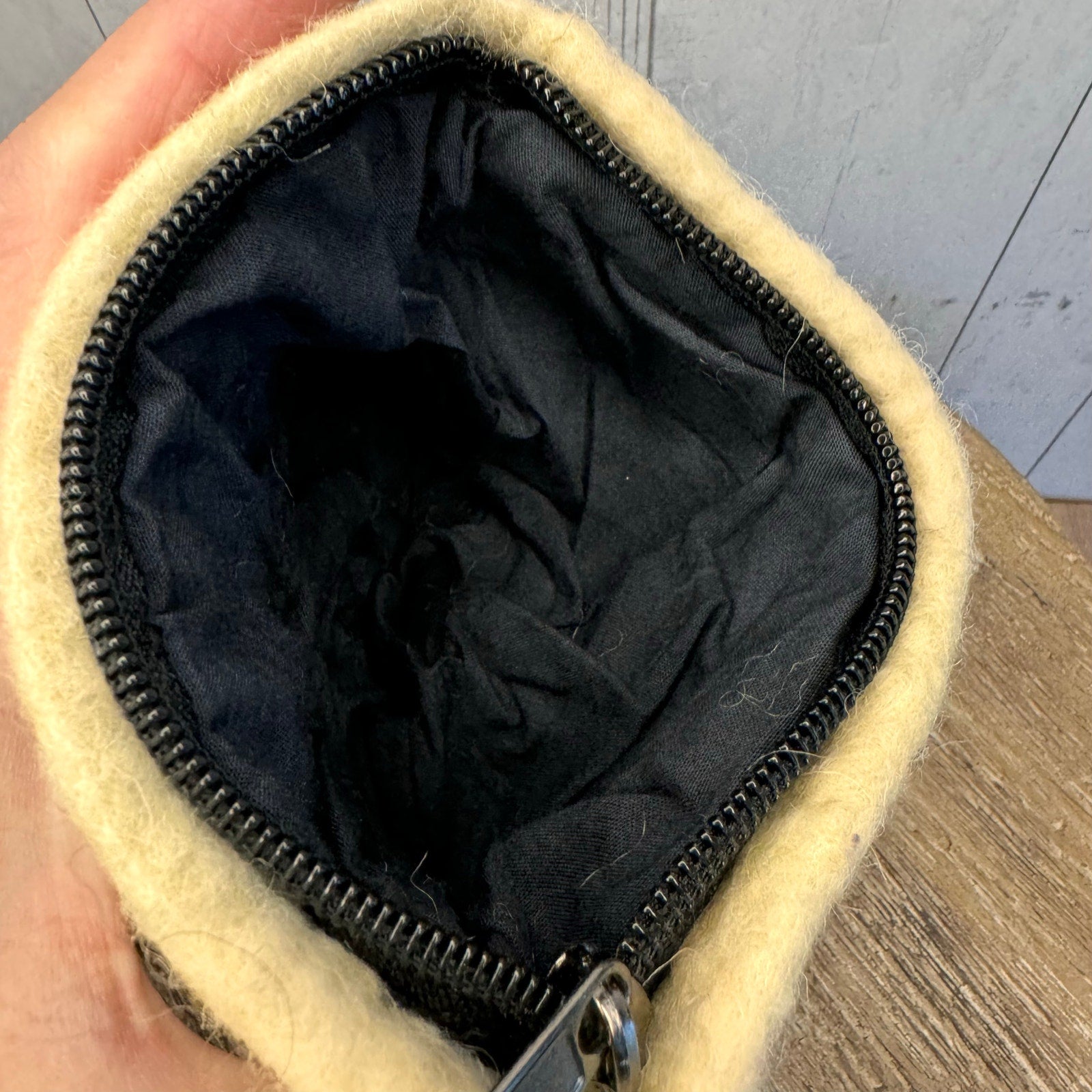 Felted Wool Neutral Wallet Pouch Yellow Rumped Warbler Bird Lover Makeup Bag