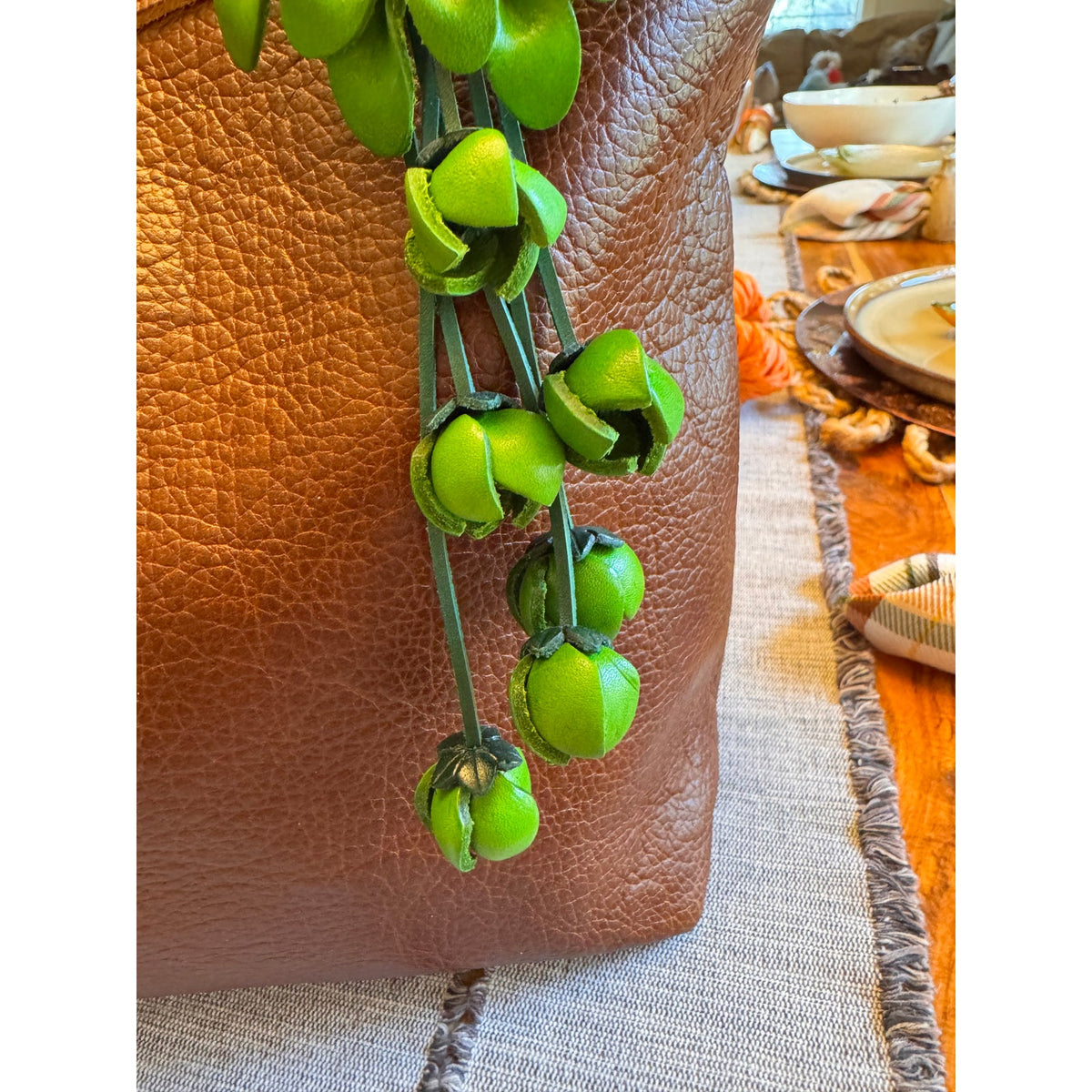 Green Flower Purse Charm Flower Bag Charm Genuine Leather Accessories NEW!