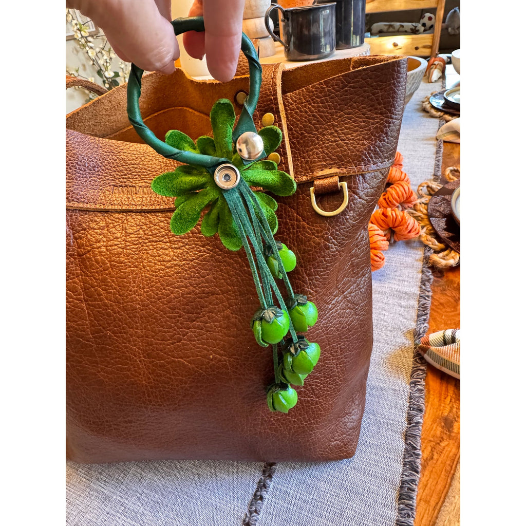 Green Flower Purse Charm Flower Bag Charm Genuine Leather Accessories NEW!