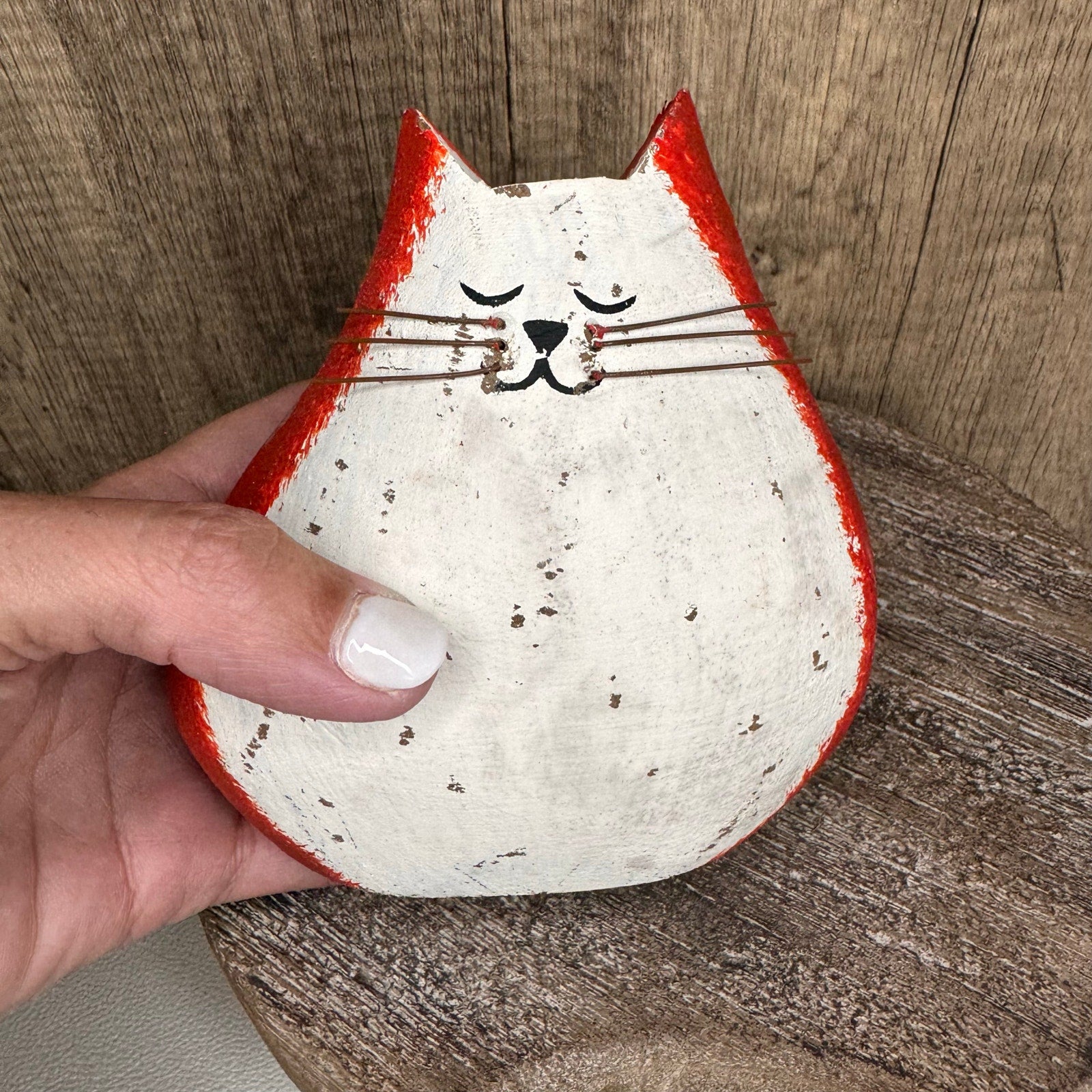 Rustic Tabby Cat Shelf Sitter Wood Love Home Decor Boho Home FAST SHIP