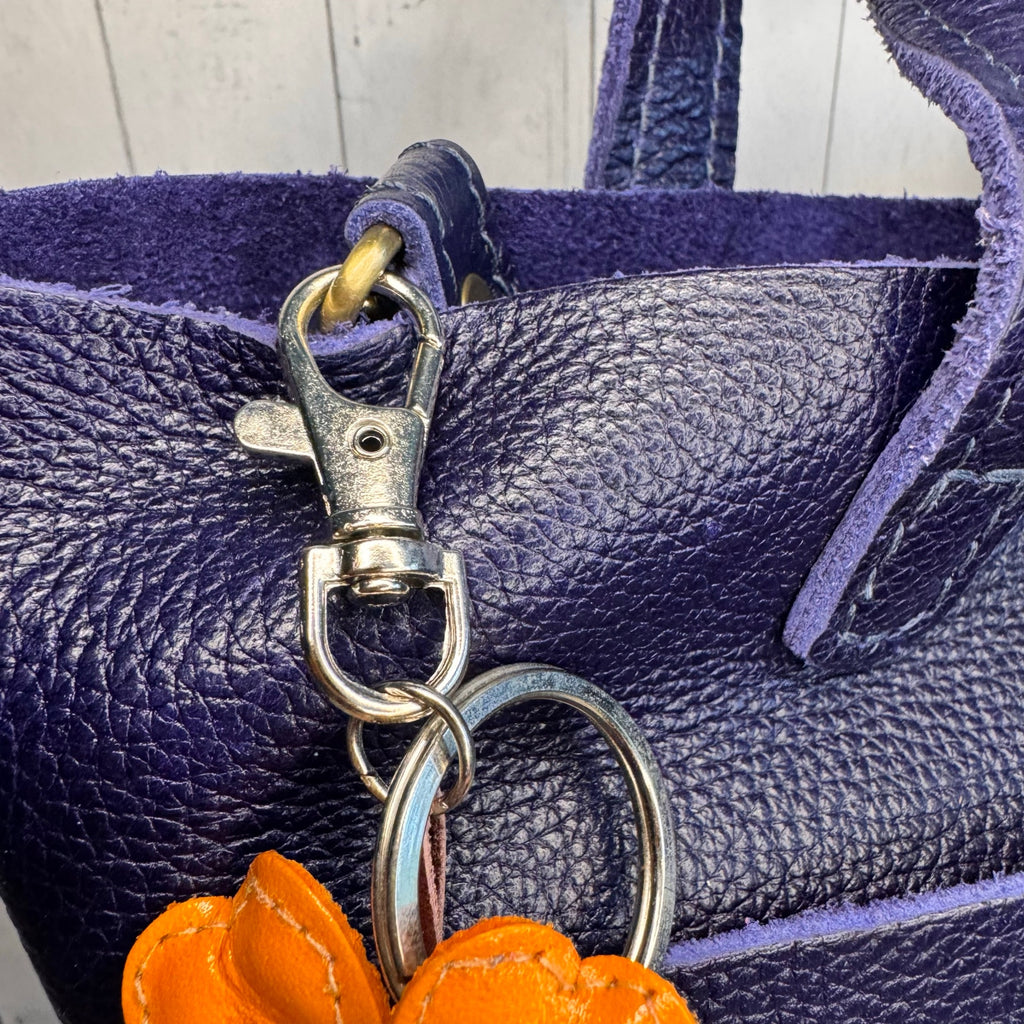 Orange Daisy Flower Leather Bag Charm Genuine Leather Purse Charm Flowers