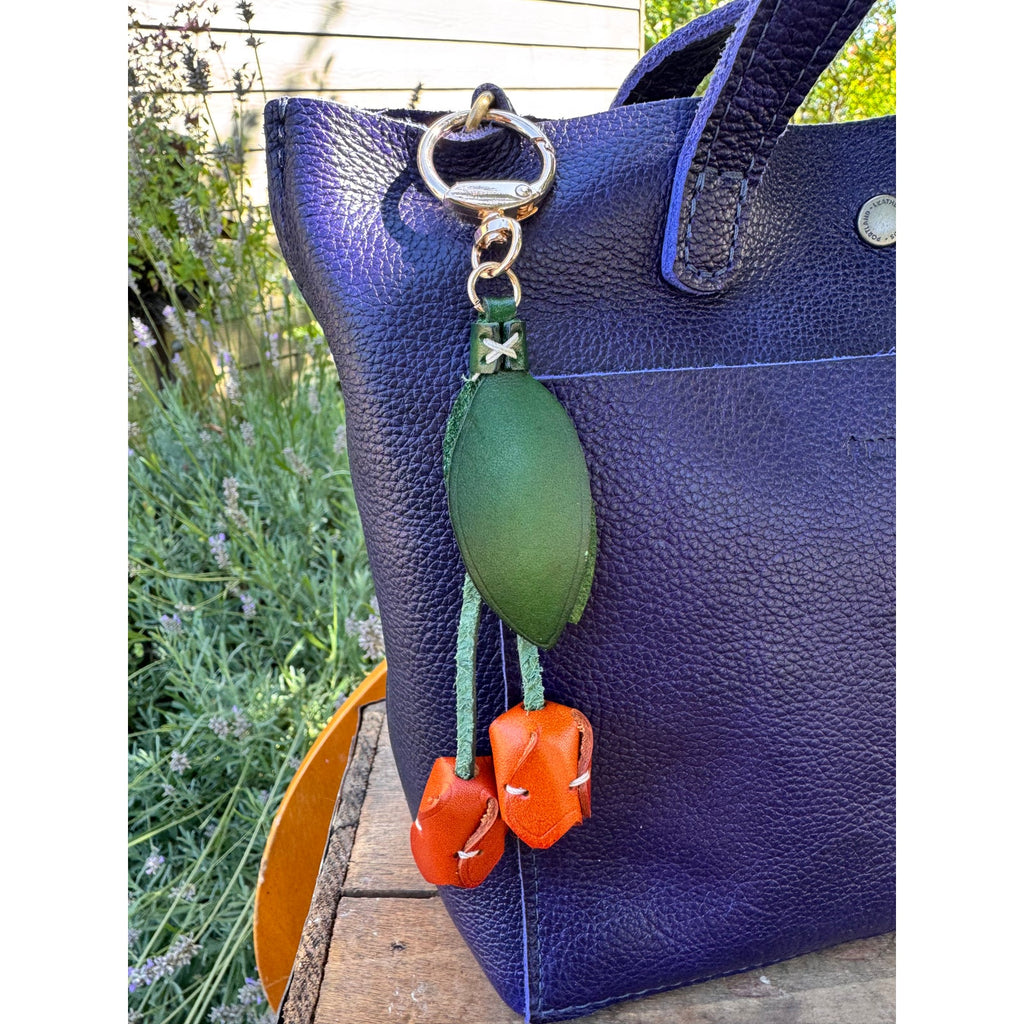 Genuine Leather Orange Tulip Bag Charm Tulip Spring Orange Flower Leather Charm