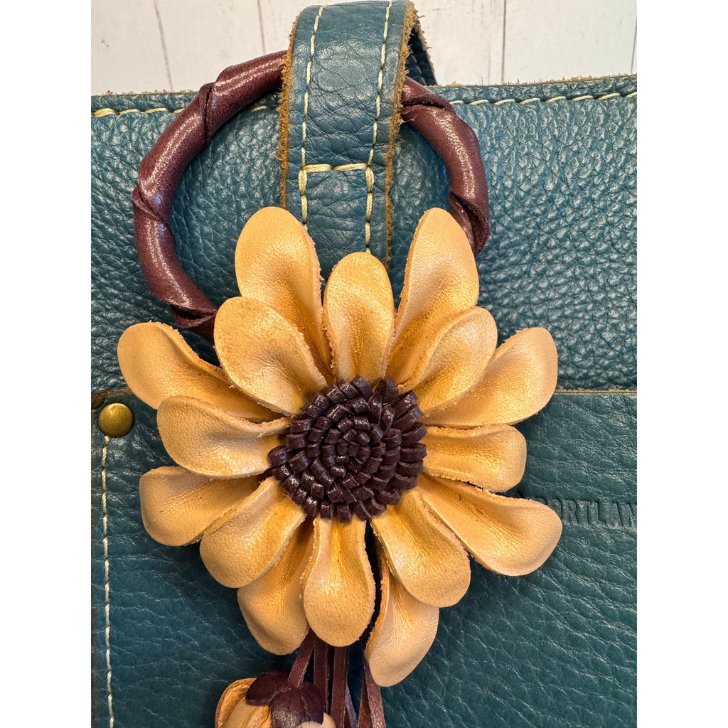 Leather Flower Purse Charm Genuine Leather Gerbera Daisy Bag Charm FAST SHIP