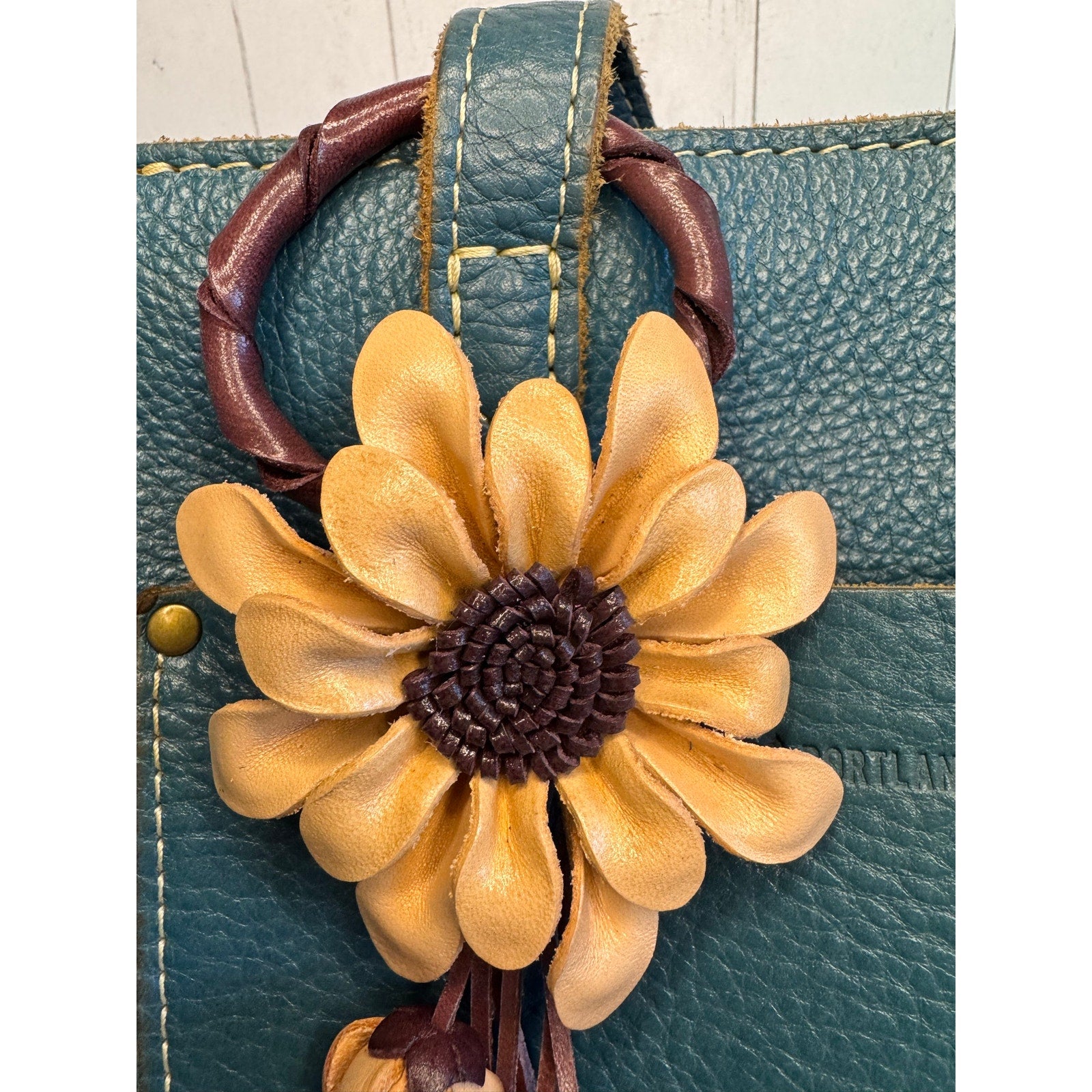 Leather Flower Purse Charm Genuine Leather Gerbera Daisy Bag Charm FAST SHIP