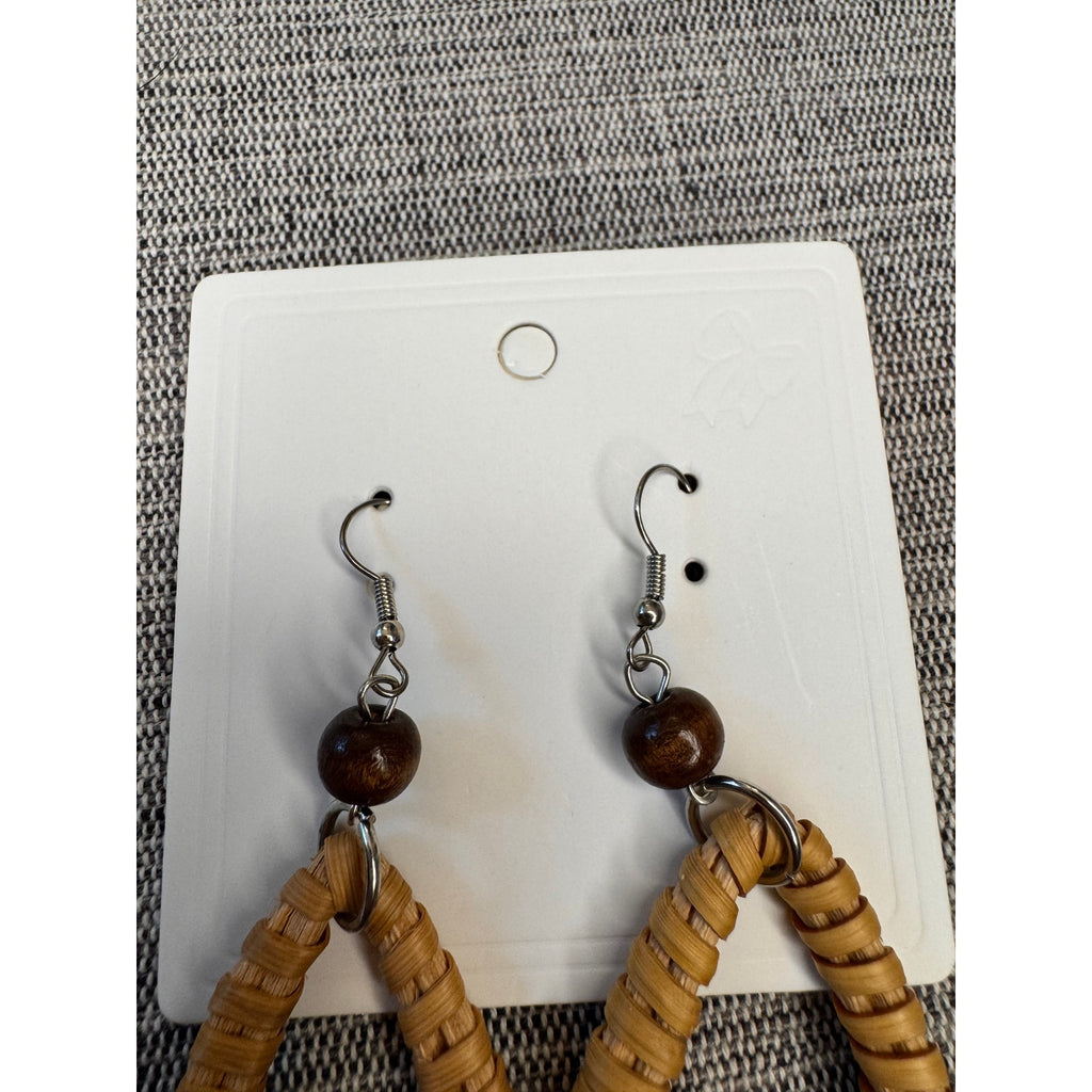 Brown Tear Drop Rattan Woven Earrings Teardrop Earrings Boho Accessories