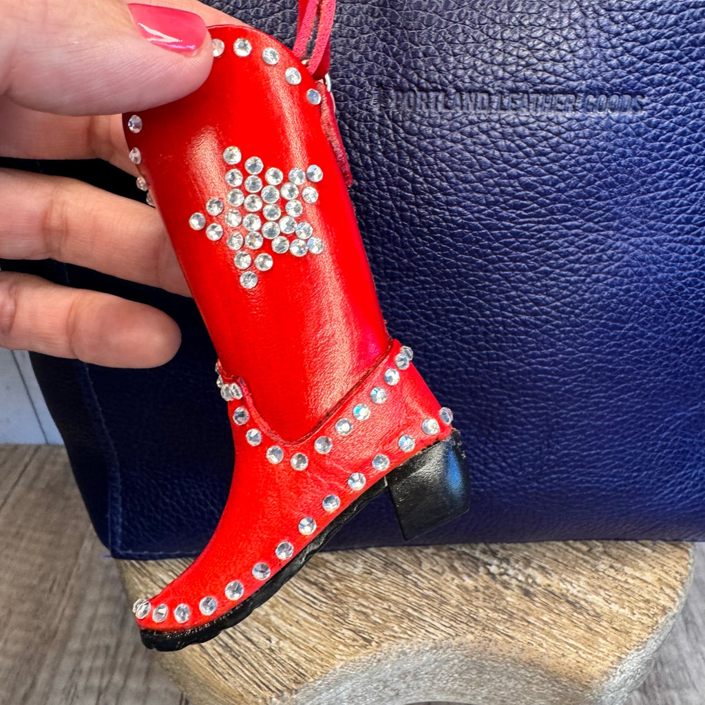Western Genuine Leather Purse Charm Red Cowboy Boot Bag Charm NeW FAST SHIP