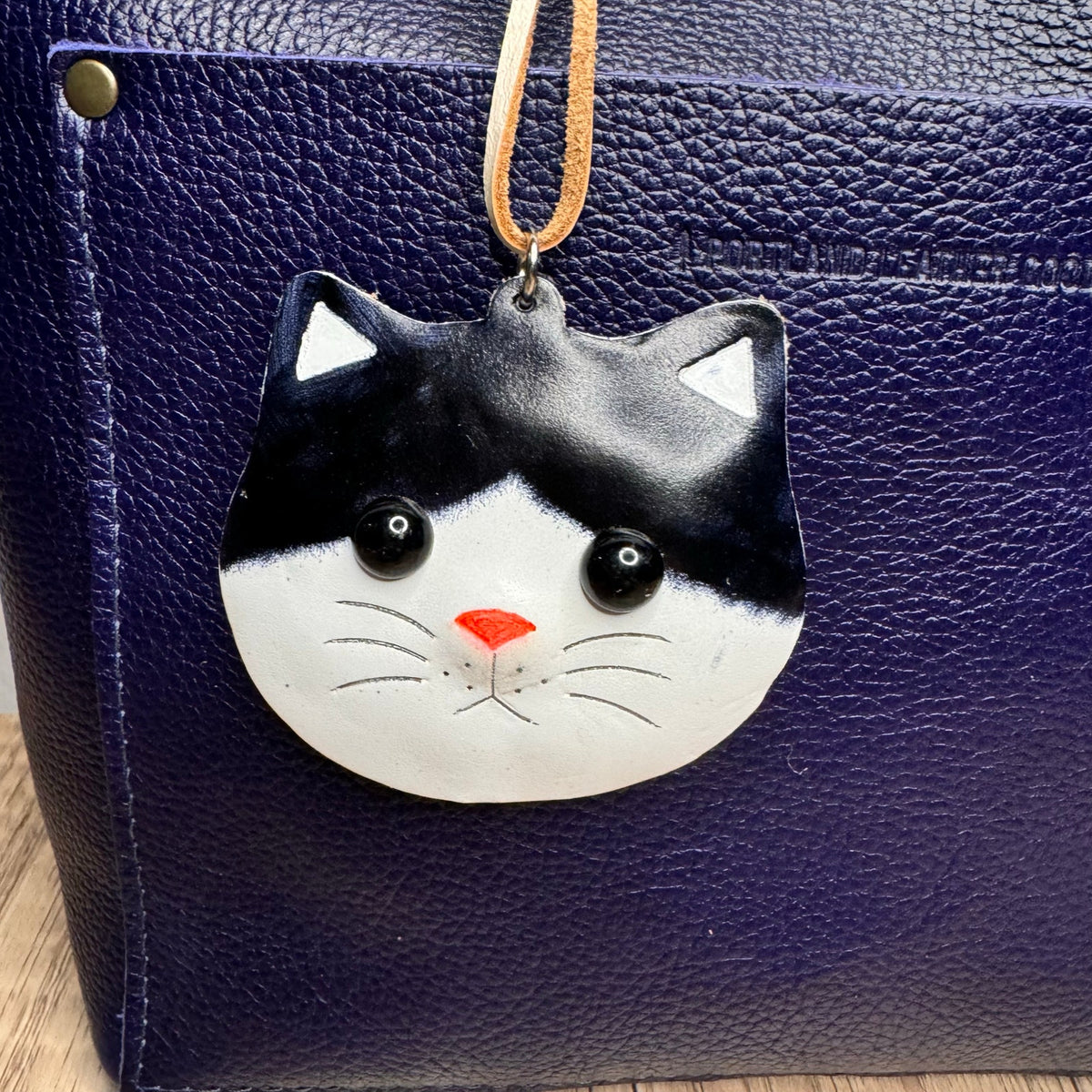 Genuine Leather Black Cat Bag Charm Leather Hand Painted Kitty Cat Purse Charm