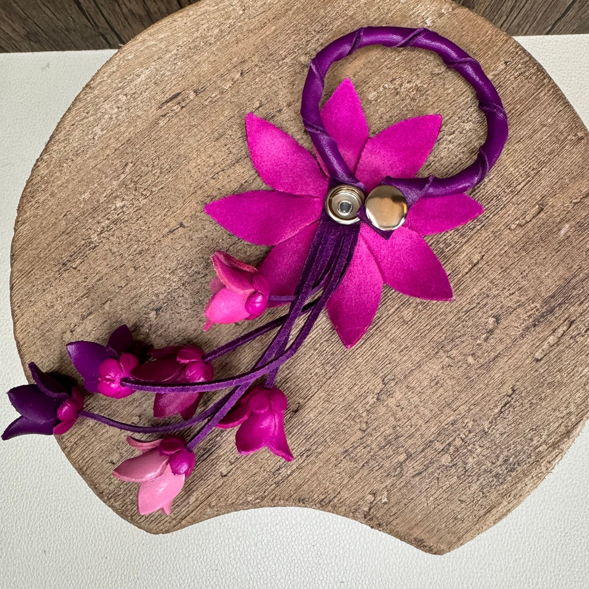 Leather Daisy Flower Purse Charm Genuine Leather Purse Hot Pink Bag Charm