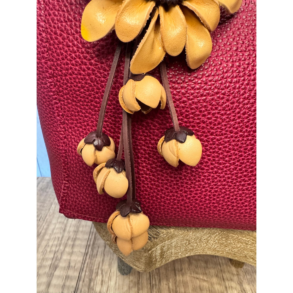 Leather Tan Daisy Purse Charm Genuine Leather Neutral Beige Flower Bag Charm