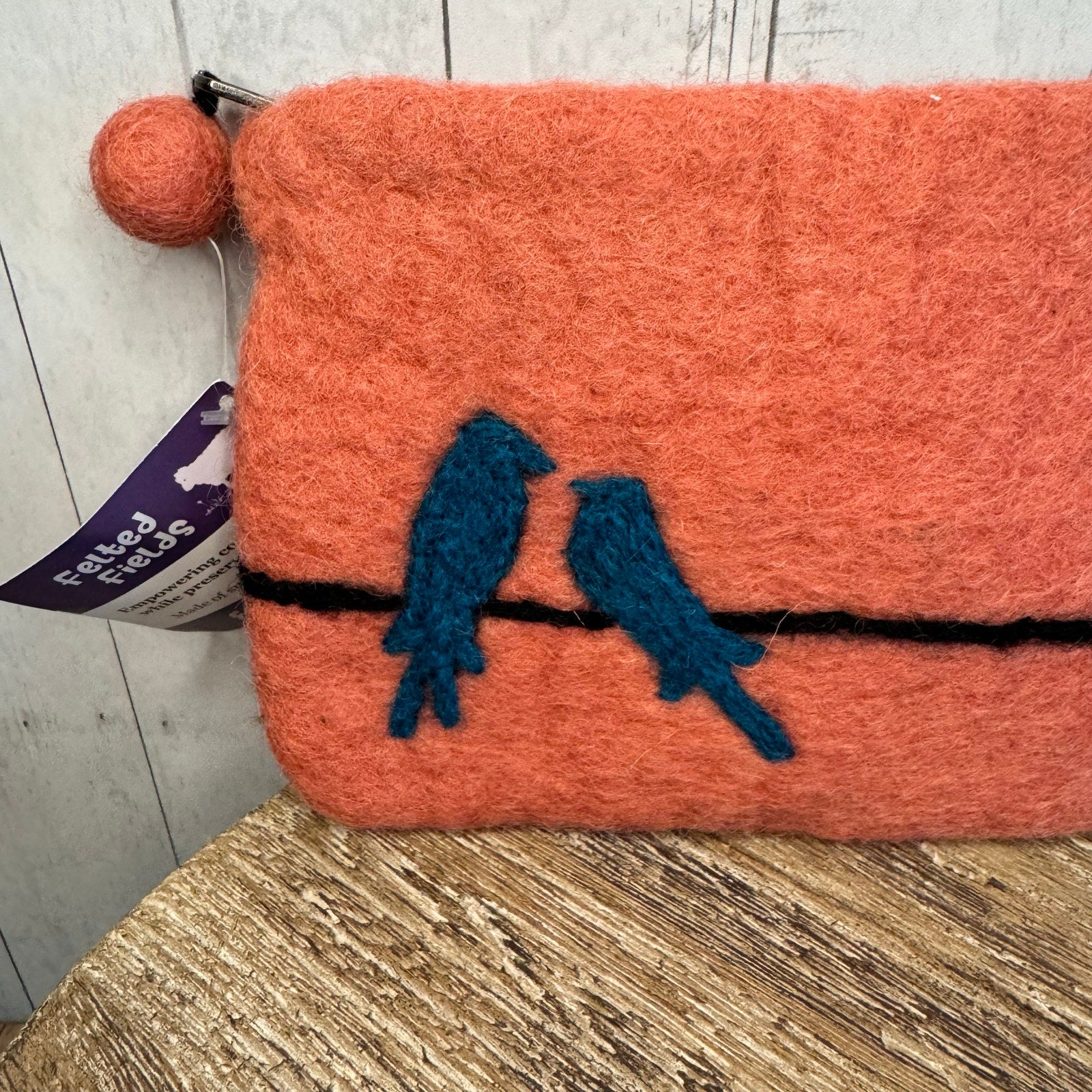 Coral Pink Felted Wool Wallet Pouch Blue Pink Coral Makeup Bag New FAST SHIP