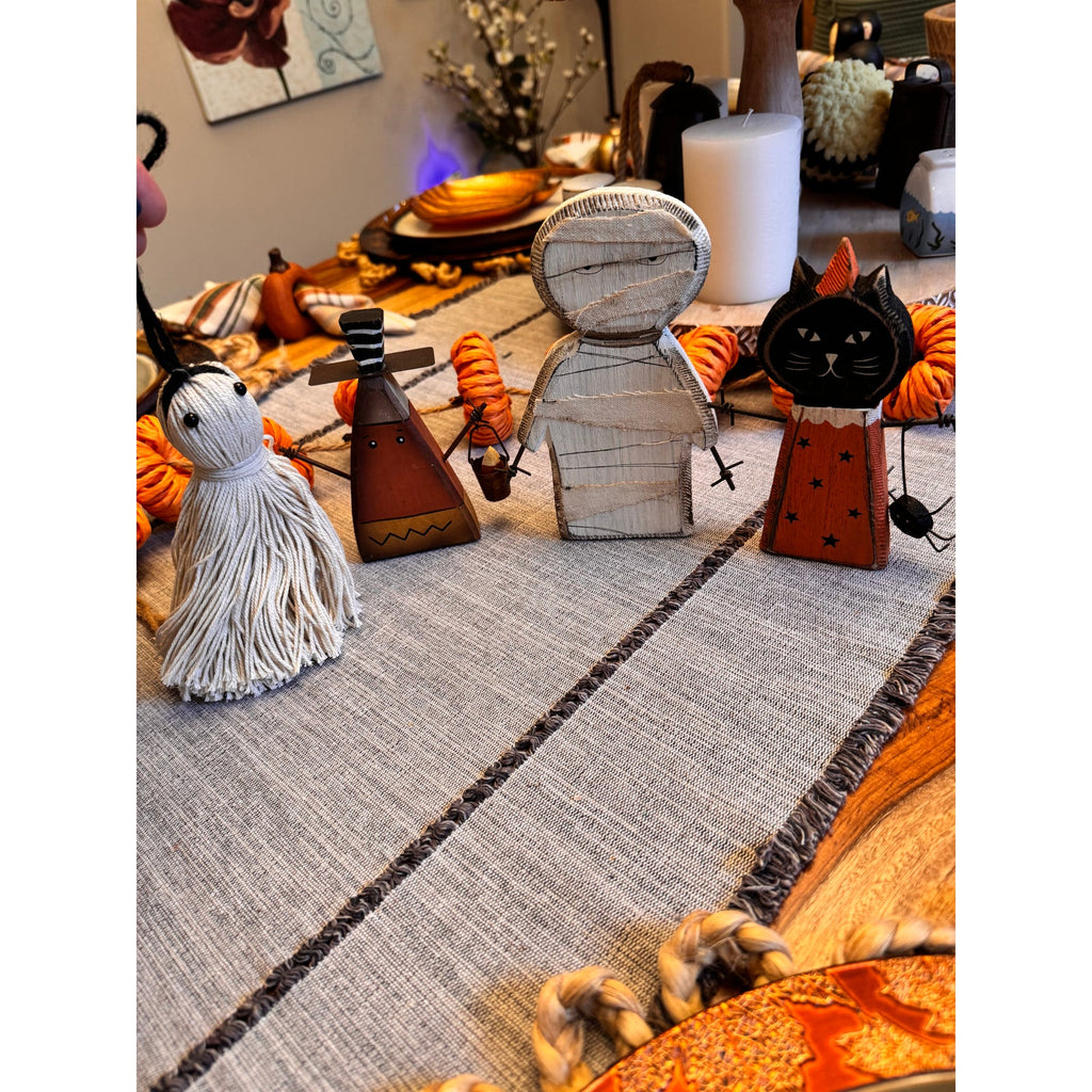 Set of 4 Fall Rustic Home Decor Wood Mummy Kitty Candy Corn Yarn Ghost