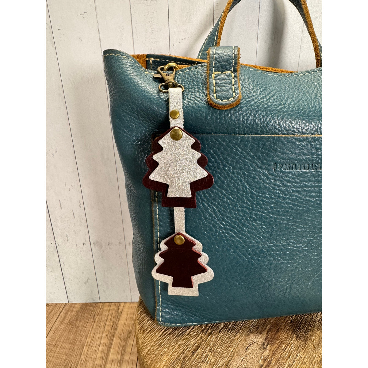 Christmas Bag Charm Genuine Leather Christmas Tree Purse Charm Holiday Accessory