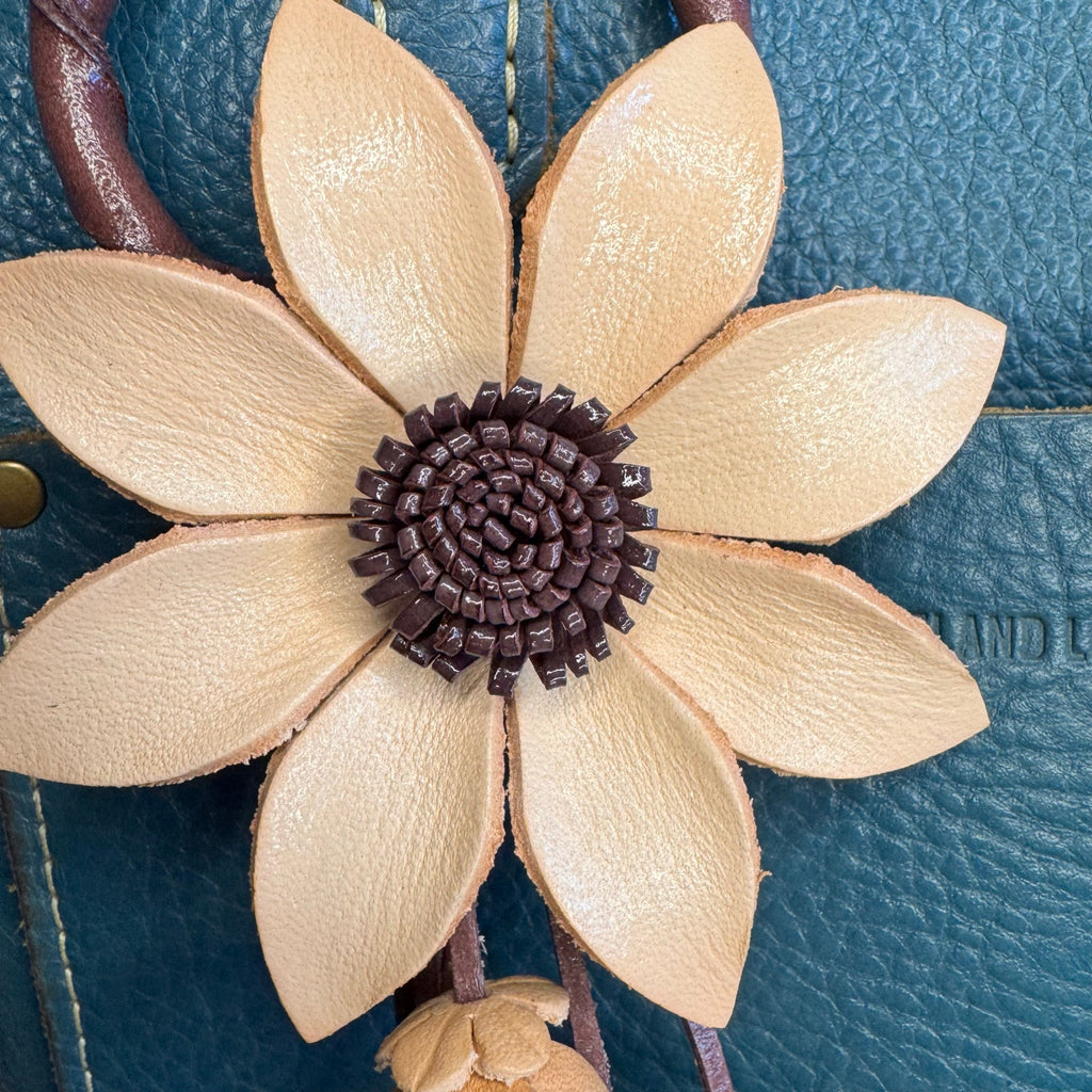 Cream Neutral Daisy Leather Flower Purse Charm Genuine Leather Tan Bag Charm