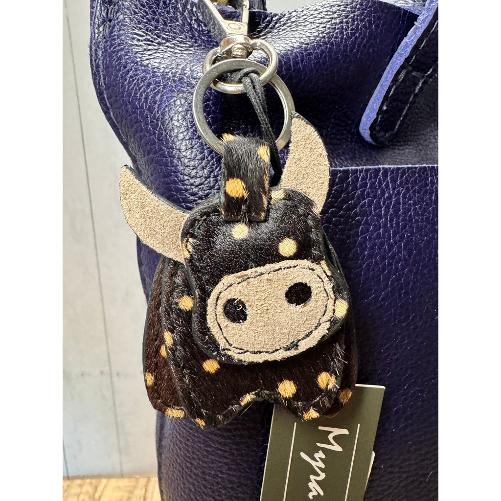 Cute Spotted Cow Purse Charm Farm Animal Western Genuine Leather Bag Charm
