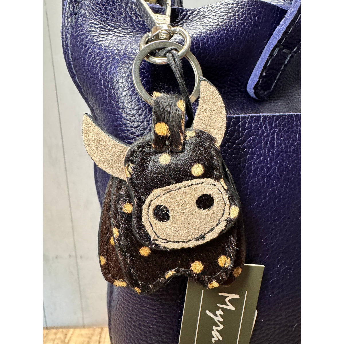 Cute Spotted Cow Purse Charm Farm Animal Western Genuine Leather Bag Charm