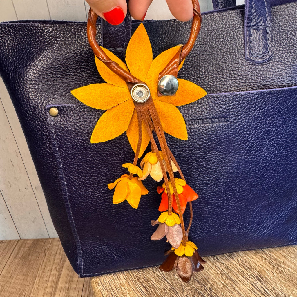 Leather Purse Charm Yellow Flower Charm Genuine Leather Daisy Bag Charm NEW!