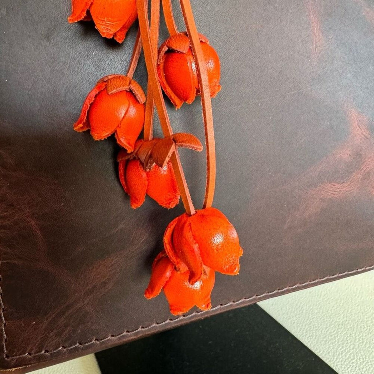 Flower Leather Bag Charm Leather Purse Orange Flower Crossbody Charm NEW