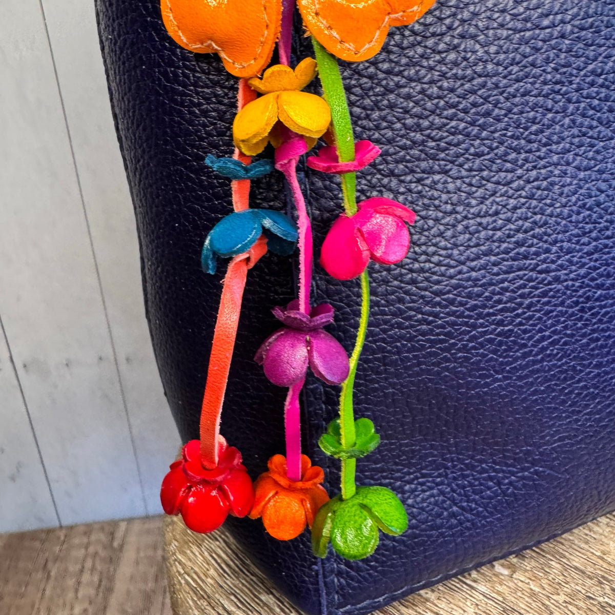 Orange Daisy Flower Leather Bag Charm Genuine Leather Purse Charm Flowers