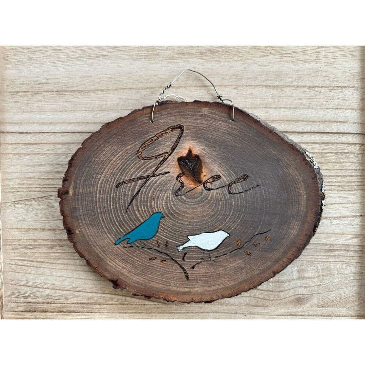 Bird Wall Art Wood Art Boho Home Decor Free Bird Blue Birds Woodburning NEW