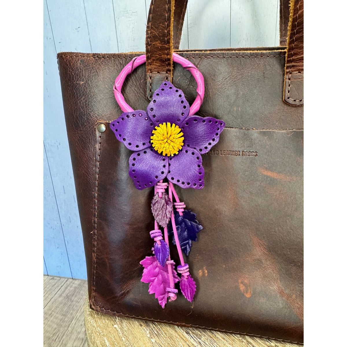 Purple Leather Purse Charm Genuine Leather