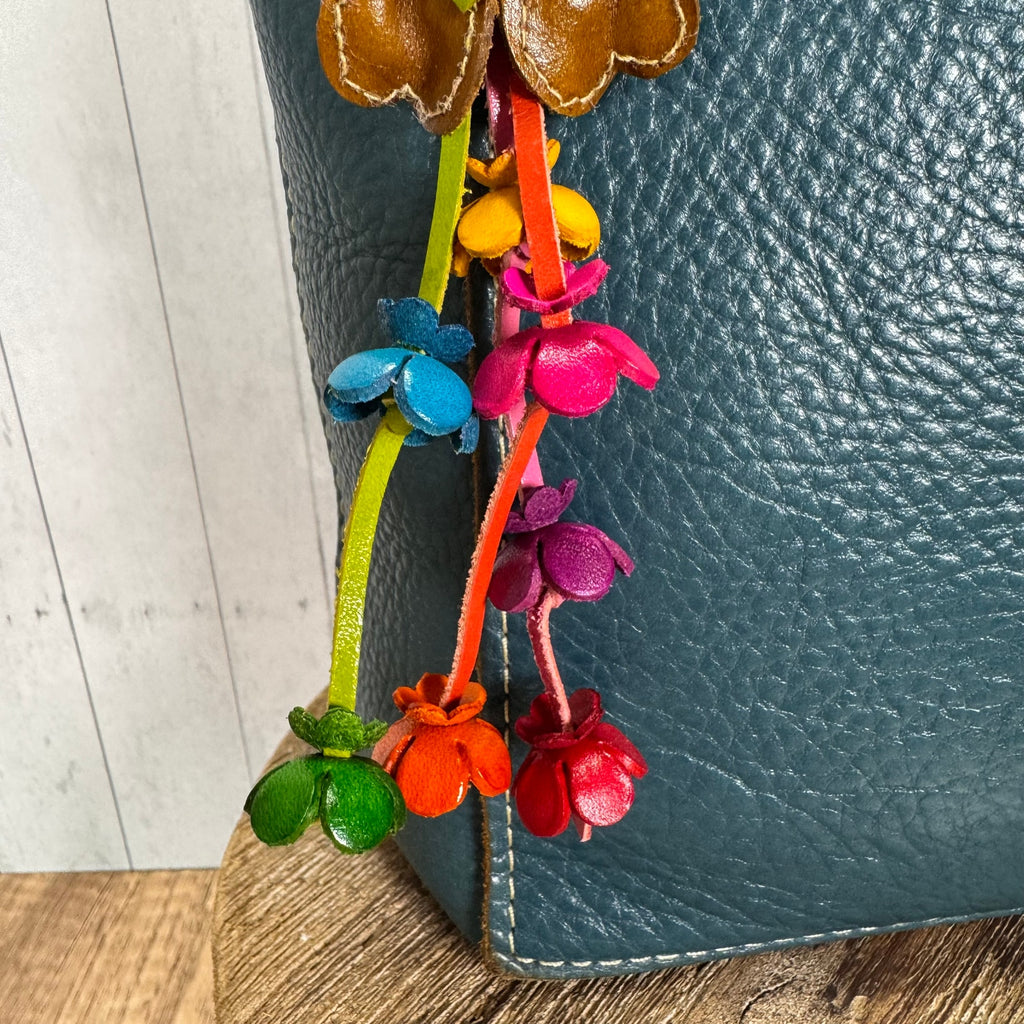 Autumn Daisy Bag Charm Genuine Leather Flower Purse Charm NEW