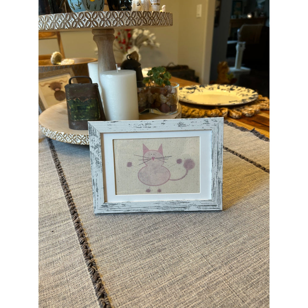 Mini Pink Kitty Cat Picture Frame 6 x 4 Original Art Desk Fluffy Cat Lover Gift
